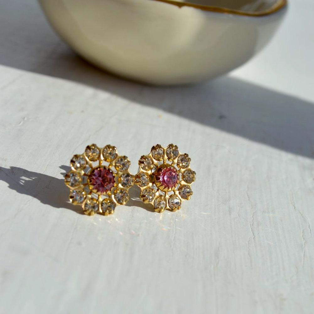 Pink Flower Diamond Earrings